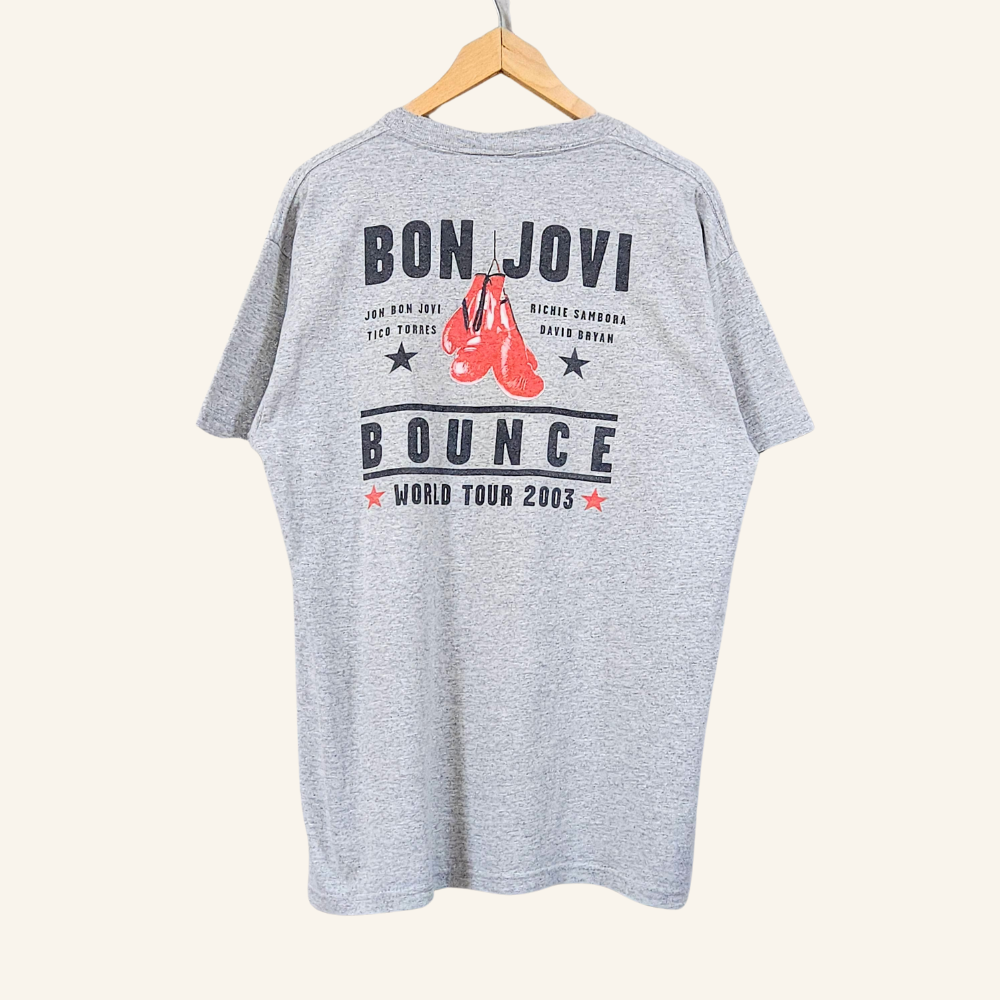 【Rare】Bon Jovi "Bounce" World Tour 2003 T-Shirt - Featuring Band Member Names (A Timeless Piece for Rock Enthusiasts)